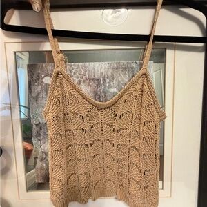 Sage Knit Crochet Beige Camisole Tank Top